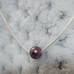 Sterling Silver 925 Necklace Beaded Dainty Pearl Purple 18" Chain Classic